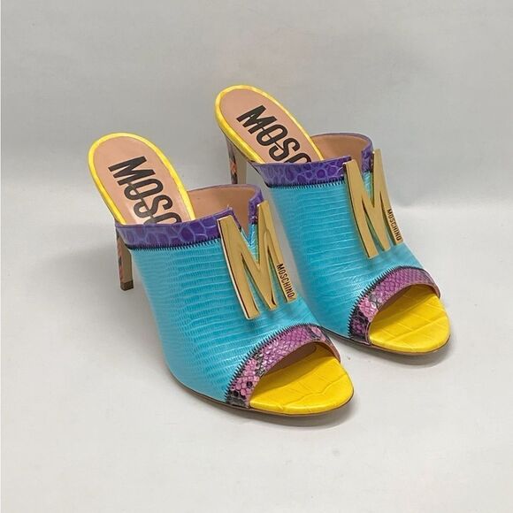 Moschino M Stud Group Patchwork Leather Mule Sandals size 38 - Picture 3 of 11